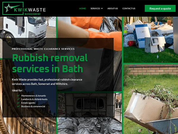 Bespoke website designed for rubbish removal service in Bath - kwikwaste.uk