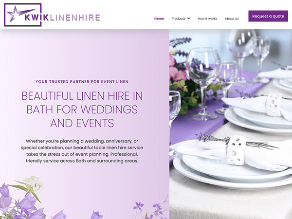 Bespoke website designed for linen hire service - kwiklinenhire.co.uk